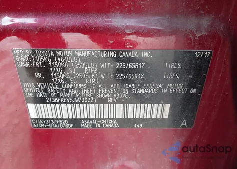 2018 Toyota Rav4 Le from USA, damaged, VIN 2T3BFREV5JW736221